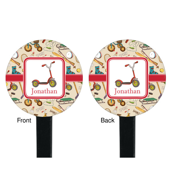 Vintage Sports Black Plastic 7" Stir Stick - Double Sided - Round - Front & Back