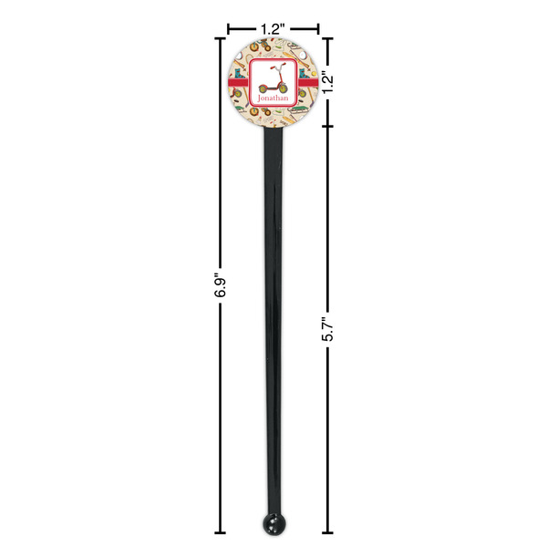 Vintage Sports Black Plastic 7" Stir Stick - Round - Dimensions