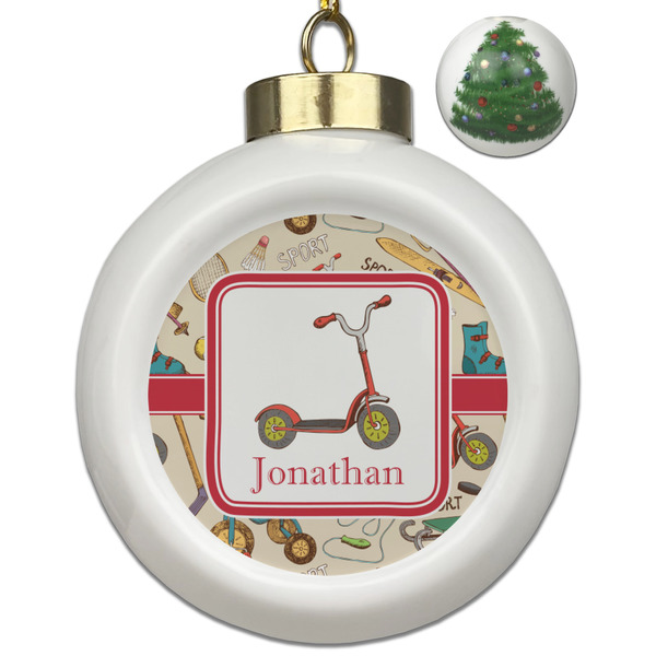 Custom Vintage Sports Ceramic Ball Ornament - Christmas Tree (Personalized)