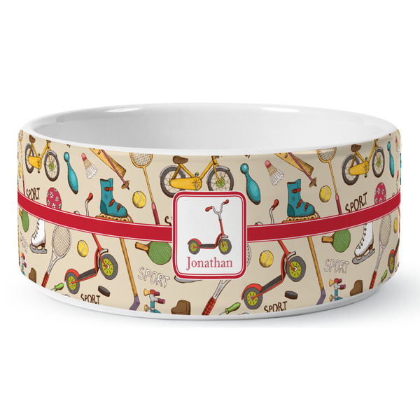 Vintage Sports Ceramic Dog Bowl - Medium - Front