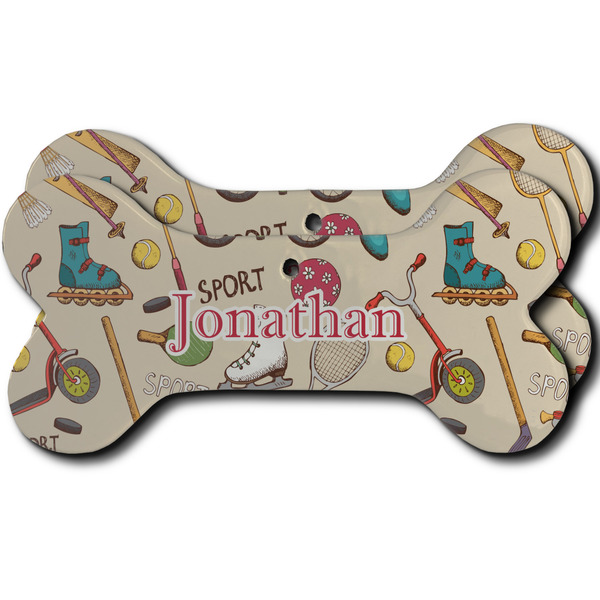 Custom Vintage Sports Ceramic Dog Ornament - Front & Back w/ Name or Text