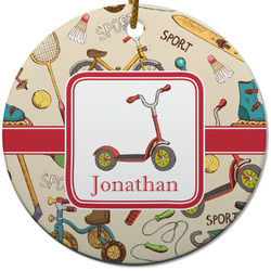 Vintage Sports Round Ceramic Ornament w/ Name or Text