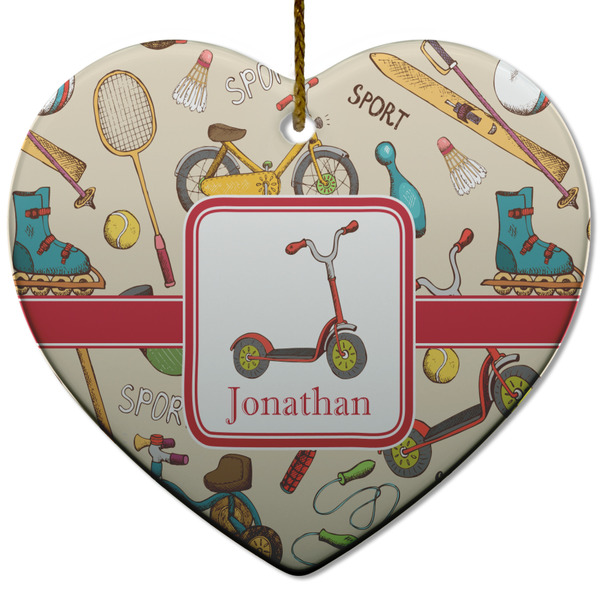 Custom Vintage Sports Heart Ceramic Ornament w/ Name or Text