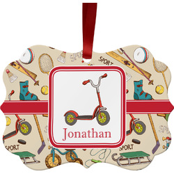 Vintage Sports Metal Frame Ornament - Double Sided w/ Name or Text