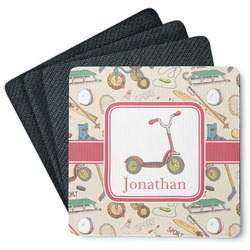 Vintage Sports Square Rubber Backed Coasters - Set of 4 (Personalized)