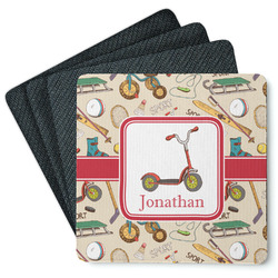 Vintage Sports Square Rubber Backed Coasters - Set of 4 (Personalized)