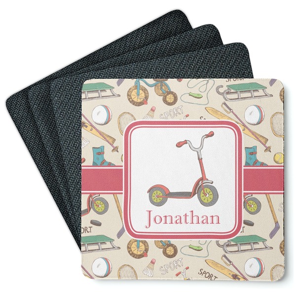 Custom Vintage Sports Square Rubber Backed Coasters - Set of 4 (Personalized)