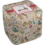 Vintage Sports Cube Pouf Ottoman - 18" (Personalized)