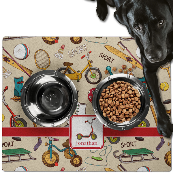 Custom Vintage Sports Dog Food Mat - Large w/ Name or Text
