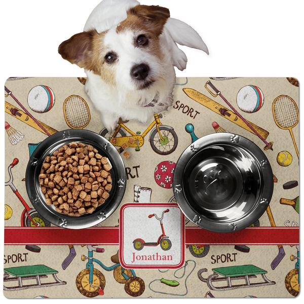 Custom Vintage Sports Dog Food Mat - Medium w/ Name or Text