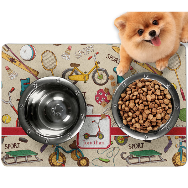 Custom Vintage Sports Dog Food Mat - Small w/ Name or Text