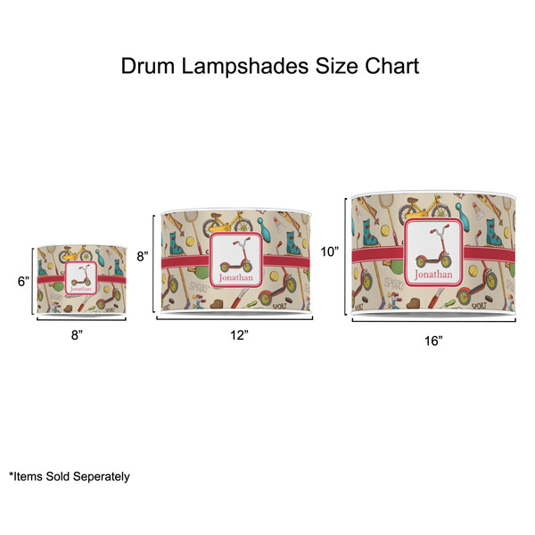 Vintage Sports Drum Lampshades - Sizing Chart