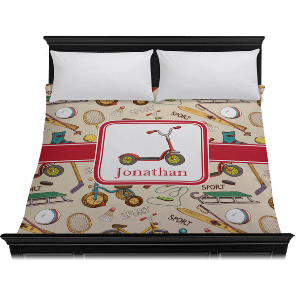 Vintage Sports Duvet Cover - King - On Bed - No Prop