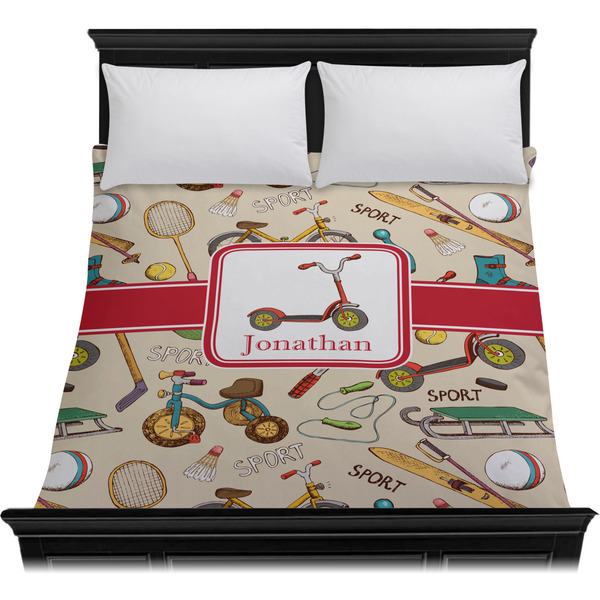 Vintage Sports Duvet Cover - Queen - On Bed - No Prop