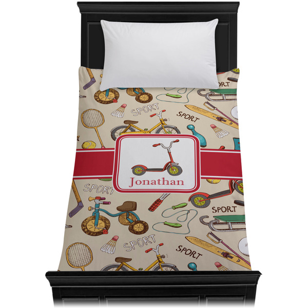 Vintage Sports Duvet Cover - Twin - On Bed - No Prop