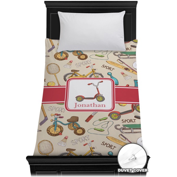 Custom Vintage Sports Duvet Cover - Twin (Personalized)