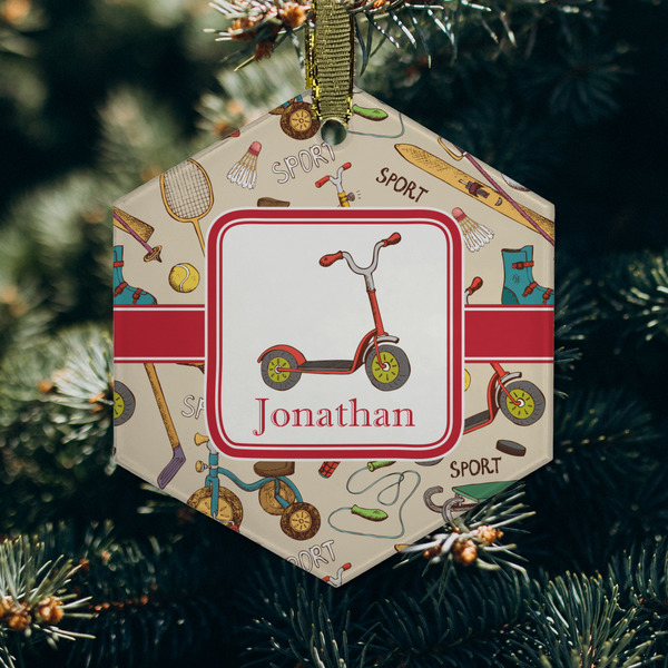 Vintage Sports Frosted Glass Ornament - Hexagon (Lifestyle)