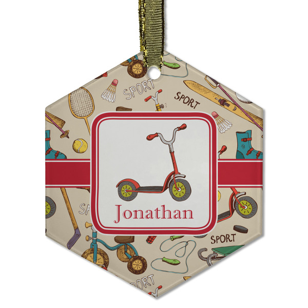 Custom Vintage Sports Flat Glass Ornament - Hexagon w/ Name or Text