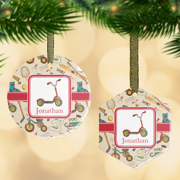 Custom Vintage Sports Flat Glass Ornament w/ Name or Text