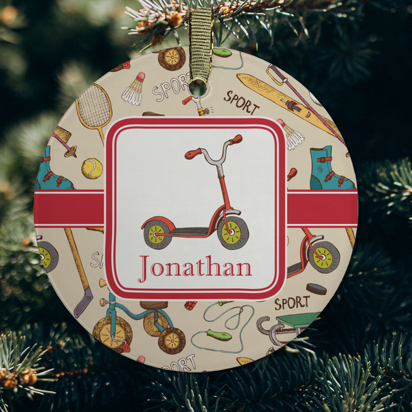 Vintage Sports Frosted Glass Ornament - Round (Lifestyle)