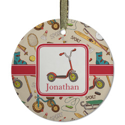 Vintage Sports Flat Glass Ornament - Round w/ Name or Text