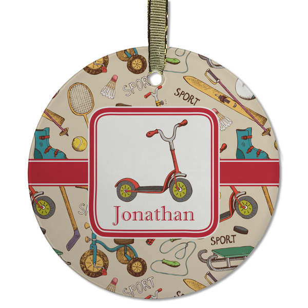 Custom Vintage Sports Flat Glass Ornament - Round w/ Name or Text