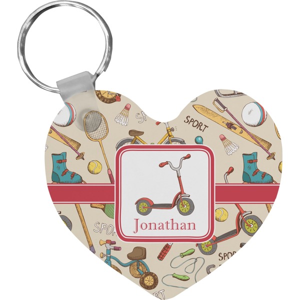 Custom Vintage Sports Heart Plastic Keychain w/ Name or Text