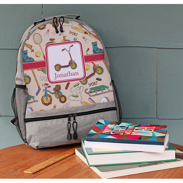 Vintage Sports Large Backpack - Gray - On Desk