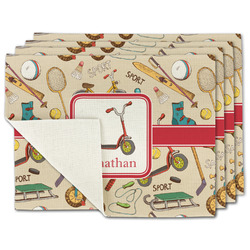 Vintage Sports Single-Sided Linen Placemat - Set of 4 w/ Name or Text