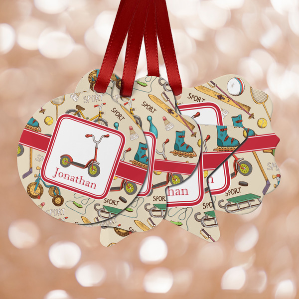 Custom Vintage Sports Metal Ornaments - Double Sided w/ Name or Text