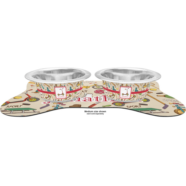 Vintage Sports Metal Pet Bowls - On Dog Bone Shaped Mat