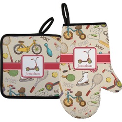 Vintage Sports Oven Mitt & Pot Holder Set w/ Name or Text