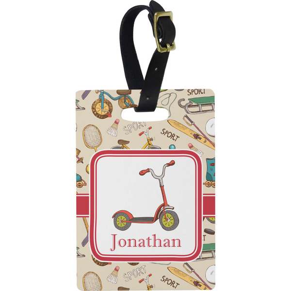 Custom Vintage Sports Plastic Luggage Tag - Rectangular w/ Name or Text