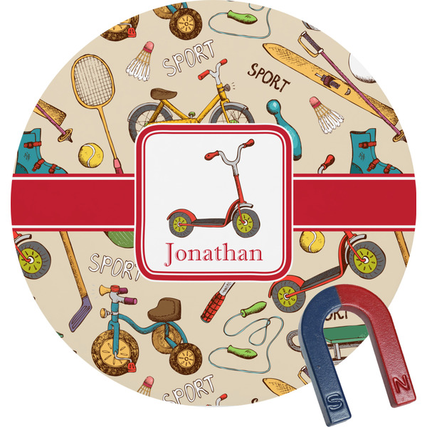 Custom Vintage Sports Round Fridge Magnet (Personalized)