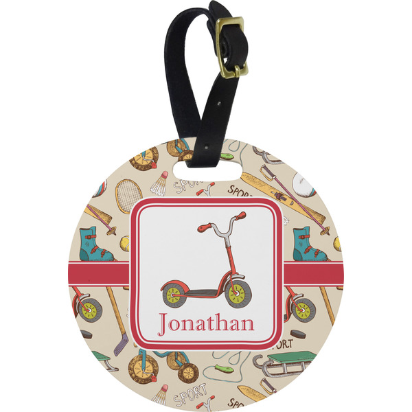 Custom Vintage Sports Plastic Luggage Tag - Round (Personalized)