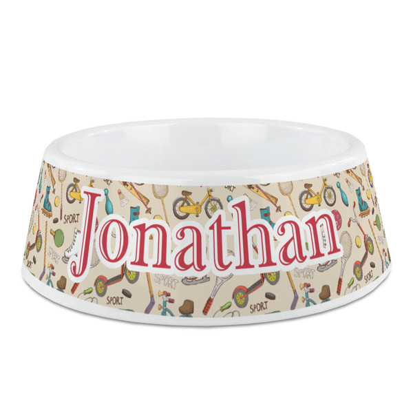 Custom Vintage Sports Plastic Dog Bowl - Medium (Personalized)
