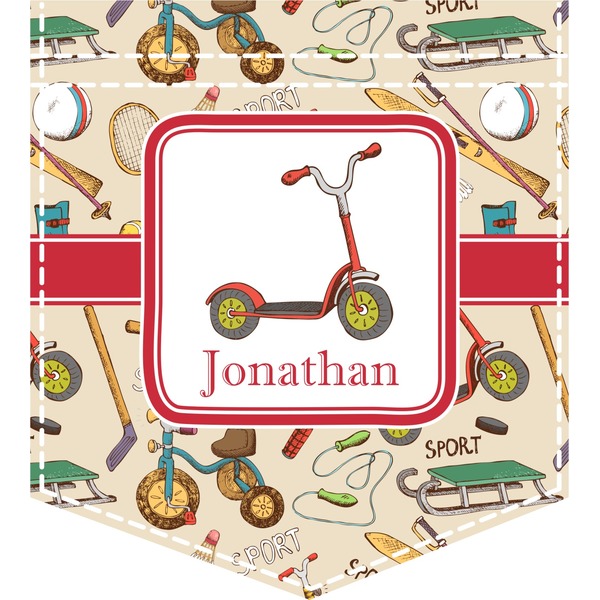 Custom Vintage Sports Iron On Faux Pocket (Personalized)