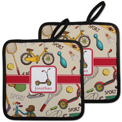 Vintage Sports Pot Holders - Set of 2 w/ Name or Text