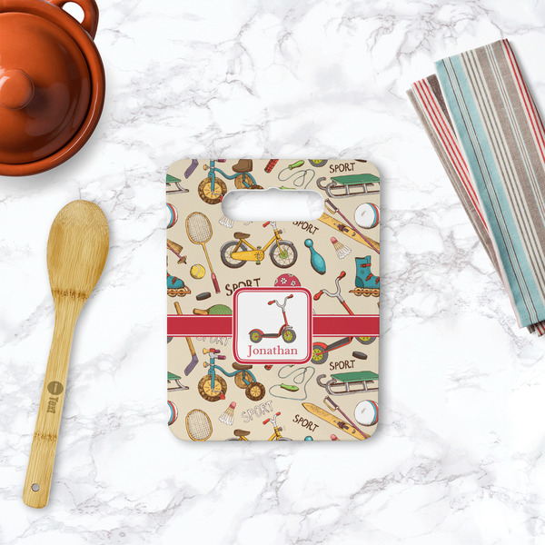 Vintage Sports Rectangle Trivet with Handle - LIFESTYLE