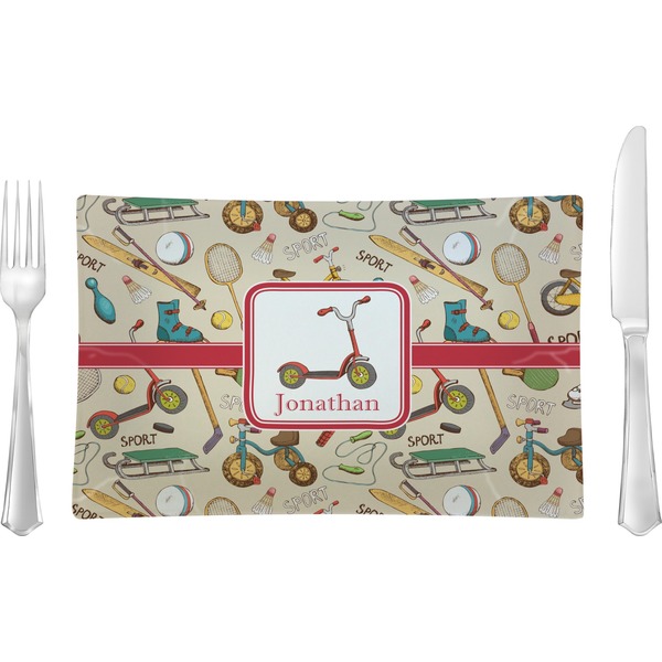 Custom Vintage Sports Glass Rectangular Lunch / Dinner Plate (Personalized)