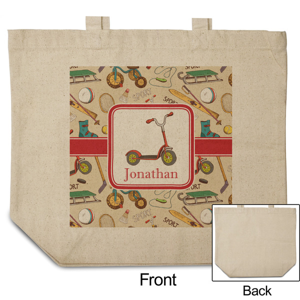 Vintage Sports Reusable Cotton Grocery Bag - Front & Back View