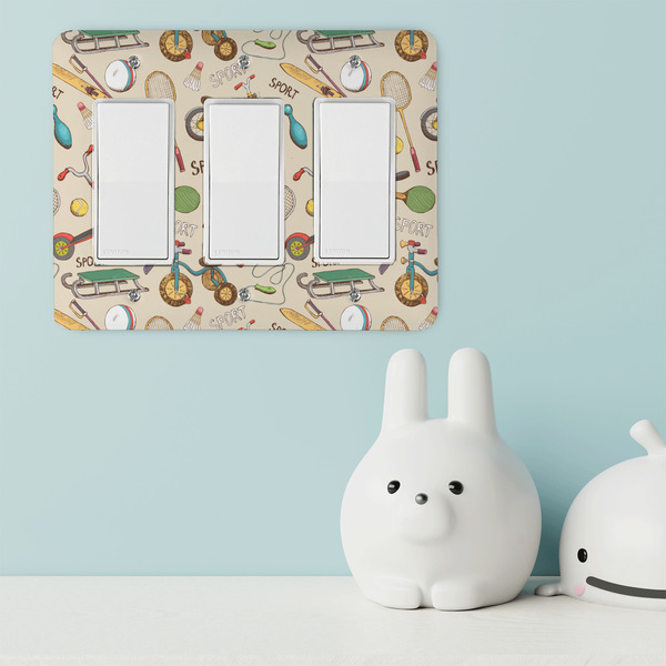 Vintage Sports Rocker Light Switch Covers - Triple - IN CONTEXT