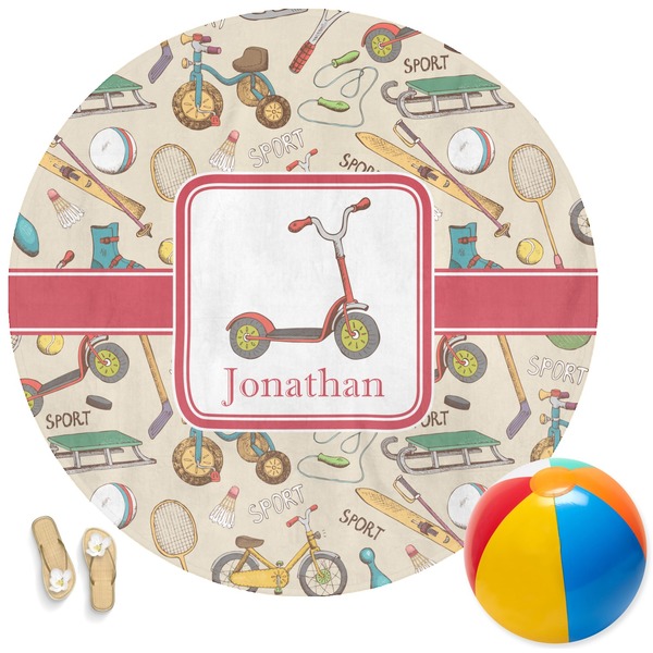 Custom Vintage Sports Round Beach Towel (Personalized)
