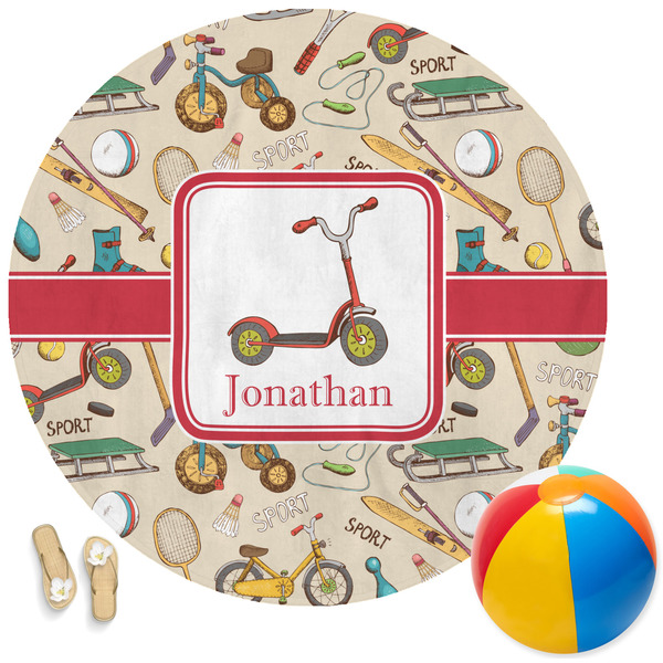 Custom Vintage Sports Round Beach Towel (Personalized)