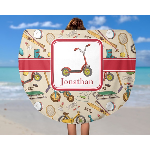 Vintage Sports Round Beach Towel - In Use