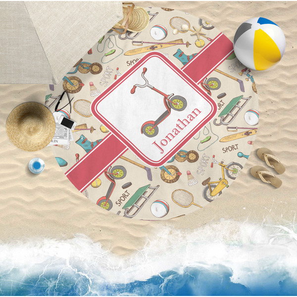 Vintage Sports Round Beach Towel Lifestyle