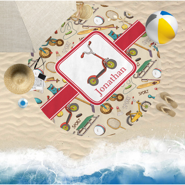 Vintage Sports Round Beach Towel Lifestyle