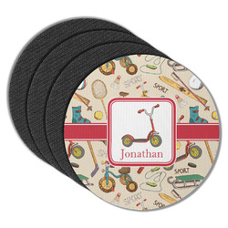 Vintage Sports Round Rubber Backed Coasters - Set of 4 (Personalized)