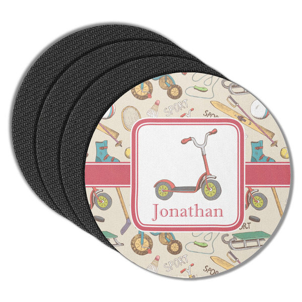 Custom Vintage Sports Round Rubber Backed Coasters - Set of 4 (Personalized)