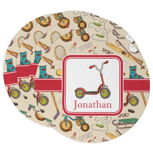 Custom Vintage Sports Round Paper Coasters w/ Name or Text
